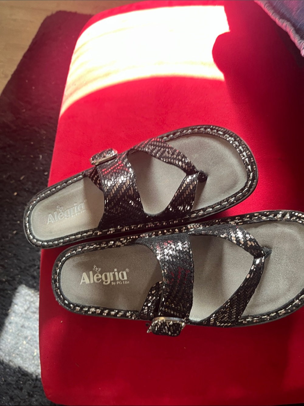 Alegria Black Braided Slide Sandals with Subtle Shine